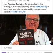 Virtual book promotion example on facebook live by author Ramsey Campbell whose book was published on Flame Tree Press. How to promote a book virtually.