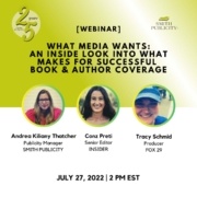 Book marketing webinar series "What Media Wants" about book and author promotion.