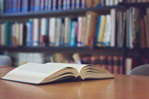 a book on a table in a library